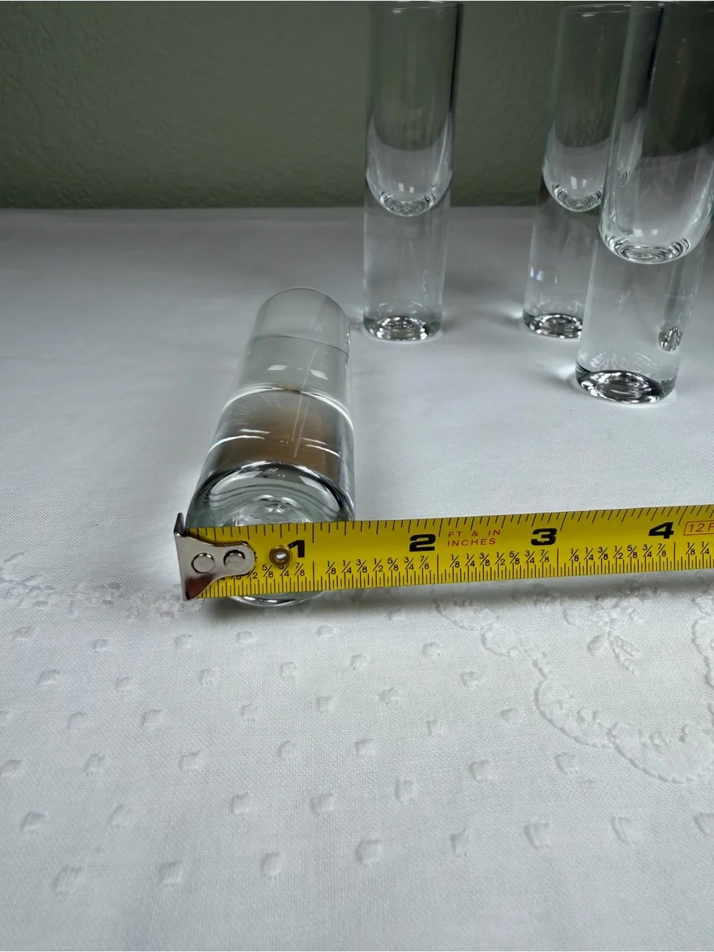 Vintage Clear Glass Shot Glasses Set of 4 Heavy Tall Shooter Glasses 5”